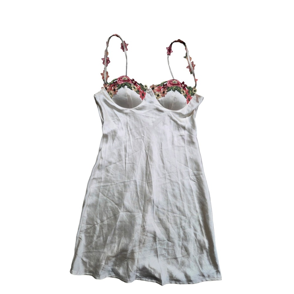 NWT Selfie Leslie Rose Garden Satin Mini Dress - Oyster Sz M Defect